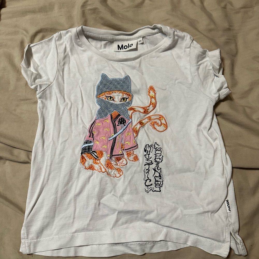 Molo Kids White T-Shirt with Cat Design
